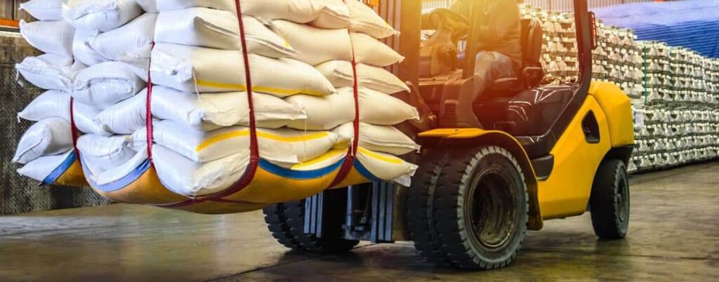 A forklift transloading soda ash